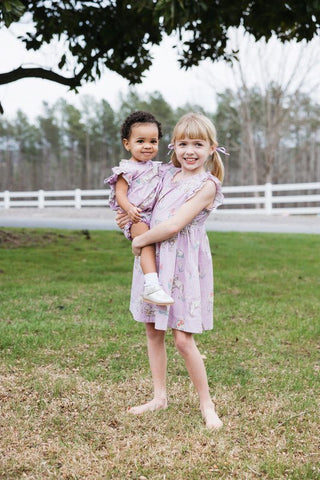 Girl's Leila Dress - Lavender Lambs Pink Chicken