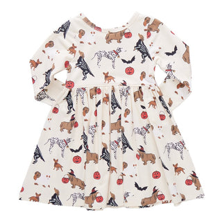 Pink Chicken Long Sleeve Steph Dress - Spooky Dogs