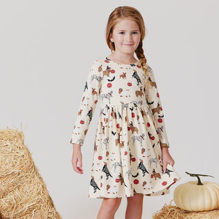 Pink Chicken Long Sleeve Steph Dress - Spooky Dogs