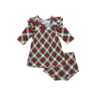 Bamboo 3/4 Sleeve Flutter Dress & Bloomer Outfit Set - Marqui (Plaid) Baby & Toddler Dresses