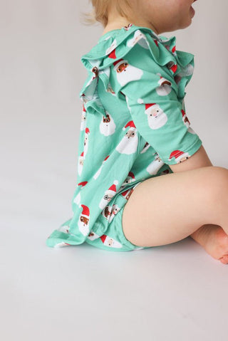 Posh Peanut 3/4 Sleeve Flutter Dress & Bloomer Outfit Set - Santa Medley