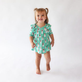 Posh Peanut 3/4 Sleeve Flutter Dress & Bloomer Outfit Set - Santa Medley