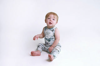 Posh Peanut Boy's Bamboo Basic Racerback Romper - Sharkly