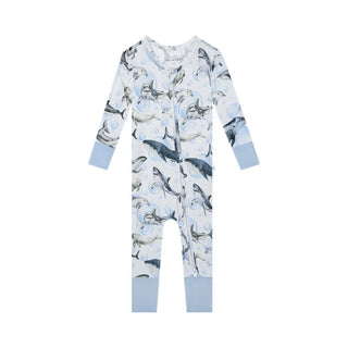 Posh Peanut Boy's Bamboo Convertible Footie Romper - Sharkly | These Sleepies provide comfort and delightful designs for joyful bedtimes.