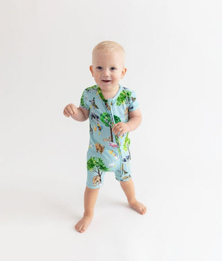 Boy's Bamboo Short Sleeve Zipper Shortie Romper - Brayden (Farm Animals) Baby One-Pieces