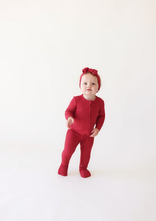 Bamboo Convertible Footie Romper - Crimson Waffle Baby & Toddler Sleepwear