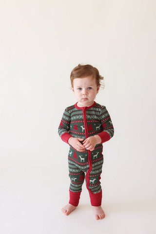 Bamboo Convertible Footie Romper - Holiday Fair Isle (Deer) Baby & Toddler Sleepwear