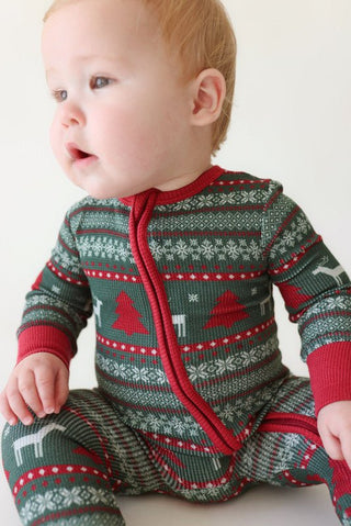 Bamboo Footie with Zipper - Holiday Fair Isle (Deer) Baby & Toddler Sleepwear