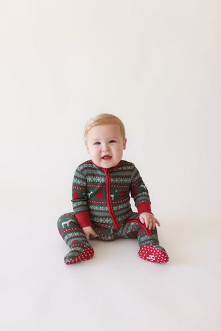 Posh Peanut Footie with Zipper - Holiday Fair Isle