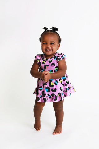 Girl's Bamboo Cap Sleeve Basic Ruffled Bodysuit Dress - Electric Leopard Baby & Toddler Dresses