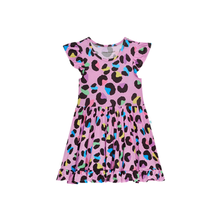 Girl's Bamboo Cap Sleeve Ruffled Twirl Dress - Electric Leopard Baby & Toddler Dresses