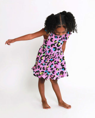 Girl's Bamboo Cap Sleeve Ruffled Twirl Dress - Electric Leopard Baby & Toddler Dresses