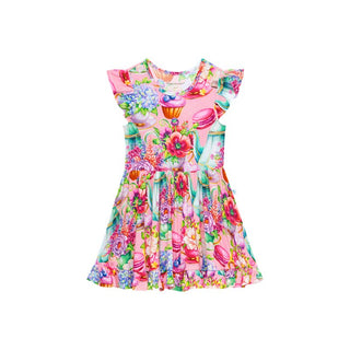 Girl's Bamboo Cap Sleeve Ruffled Twirl Dress - Elizabeth (Floral) Baby & Toddler Dresses