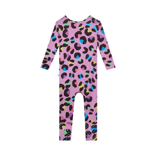 Posh Peanut Girl's Convertible Footie Romper - Electric Leopard