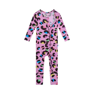 Posh Peanut Girl's Convertible Footie Romper - Electric Leopard