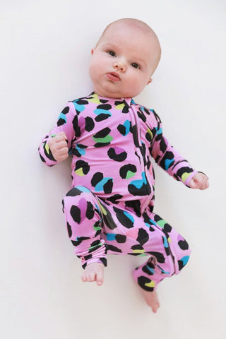 Posh Peanut Girl's Convertible Footie Romper - Electric Leopard