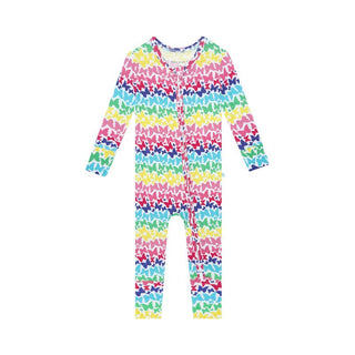 Posh Peanut Girl's Convertible Footie Romper - Rainbow Butterfly | These Sleepies provide comfort and delightful designs for joyful bedtimes.