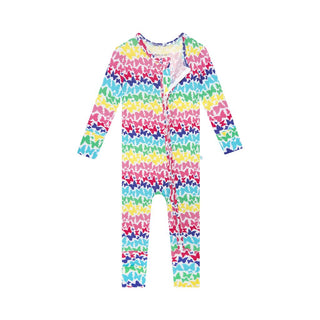 Posh Peanut Girl's Convertible Footie Romper - Rainbow Butterfly