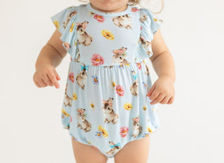 Posh Peanut Girl's Flutter Sleeve Bubble Romper - Tinsley Jane