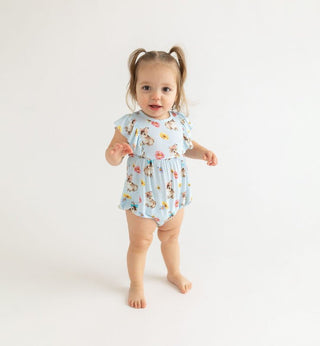 Posh Peanut Girl's Flutter Sleeve Bubble Romper - Tinsley Jane