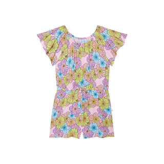 Girl's Bamboo Flutter Sleeve Romper - Kourtney (Floral) Baby One-Pieces