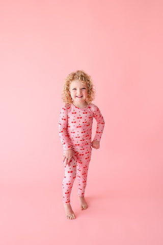 Girl's Bamboo Long Sleeve Pajama Set - Very Cherry Posh Peanut