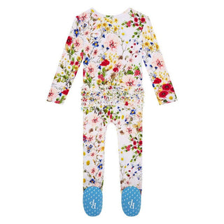 Girl's Bamboo Ruffle Footie with Zipper - Barbara (Floral) Posh Peanut