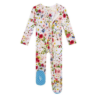 Girl's Bamboo Ruffle Footie with Zipper - Barbara (Floral) Posh Peanut