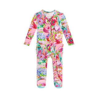 Girl's Bamboo Ruffle Footie with Zipper - Elizabeth (Floral) Baby & Toddler Sleepwear