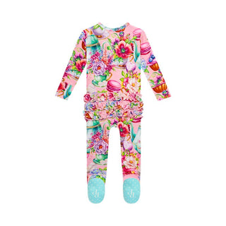 Girl's Bamboo Ruffle Footie with Zipper - Elizabeth (Floral) Baby & Toddler Sleepwear