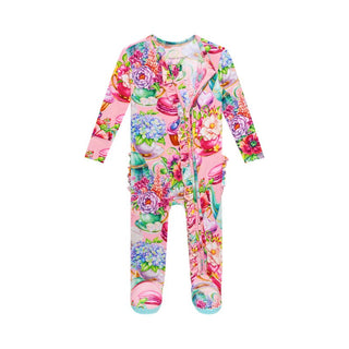 Girl's Bamboo Ruffle Footie with Zipper - Elizabeth (Floral) Baby & Toddler Sleepwear