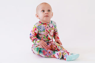 Girl's Bamboo Ruffle Footie with Zipper - Elizabeth (Floral) Baby & Toddler Sleepwear