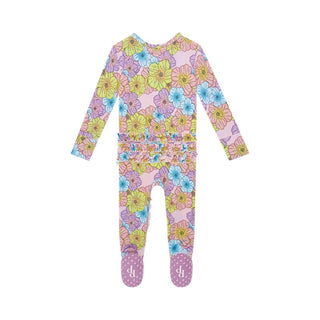 Posh Peanut Girl's Bamboo Ruffle Footie with Zipper - Kourtney (Floral)