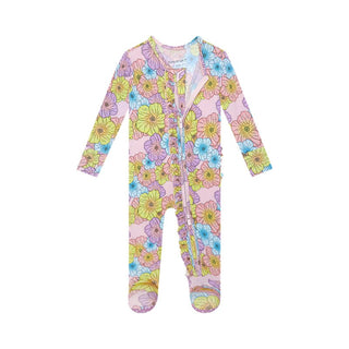 Posh Peanut Girl's Bamboo Ruffle Footie with Zipper - Kourtney (Floral)