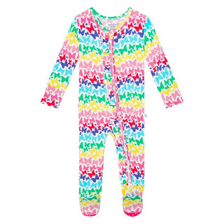 Girl's Bamboo Ruffle Footie with Zipper - Rainbow Butterfly Baby & Toddler Sleepwear