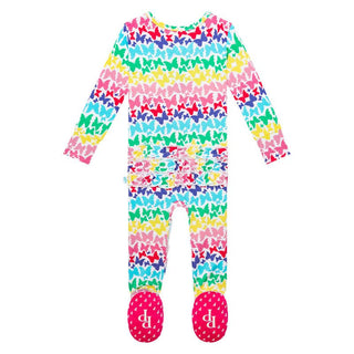 Posh Peanut Girl's Ruffle Footie with Zipper - Rainbow Butterfly