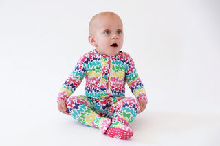 Posh Peanut Girl's Ruffle Footie with Zipper - Rainbow Butterfly