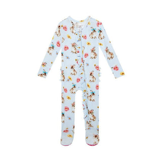 Posh Peanut Girl's Ruffle Footie with Zipper - Tinsley Jane (Bunnies and Floral)