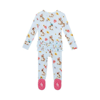 Posh Peanut Girl's Ruffle Footie with Zipper - Tinsley Jane (Bunnies and Floral)