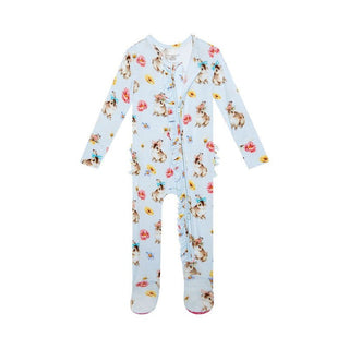 Girl's Bamboo Ruffle Footie with Zipper - Tinsley Jane (Bunnies and Floral) Posh Peanut