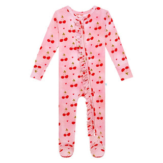 Posh Peanut Girl's Ruffle Footie with Zipper - Very Cherry