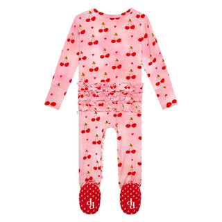 Posh Peanut Girl's Ruffle Footie with Zipper - Very Cherry