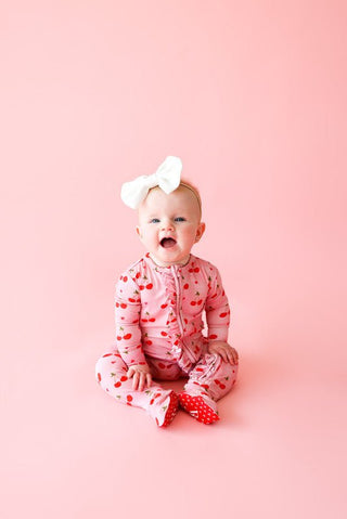 Posh Peanut Girl's Ruffle Footie with Zipper - Very Cherry