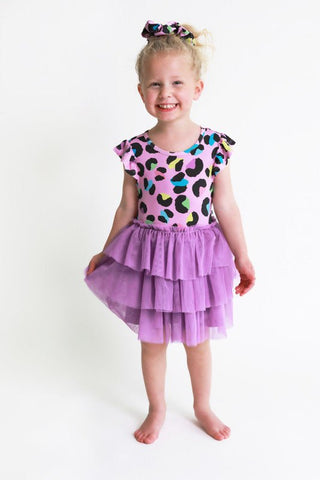 Girl's Bamboo Ruffled Cap Sleeve Tulle Dress - Electric Leopard Baby & Toddler Dresses