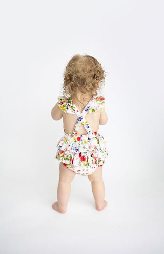 Girl's Bamboo Ruffled Strap Bubble Romper - Barbara (Floral) Baby One-Pieces