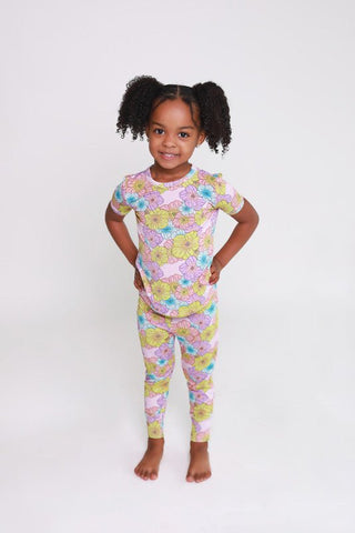 Girl's Bamboo Short Sleeve Pajama Set - Kourtney (Floral) Posh Peanut