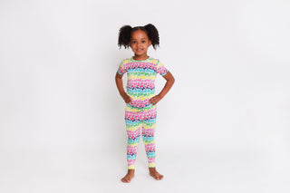 Posh Peanut Girl's Short Sleeve Pajama Set - Rainbow Butterfly