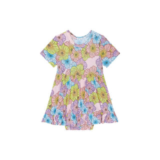 Girl's Bamboo Short Sleeve Ruffled Bodysuit Dress - Kourtney (Floral) Baby & Toddler Dresses