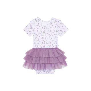 Girl's Bamboo Short Sleeve Tulle Skirt Bodysuit - Jeanette (Floral) Baby One-Pieces