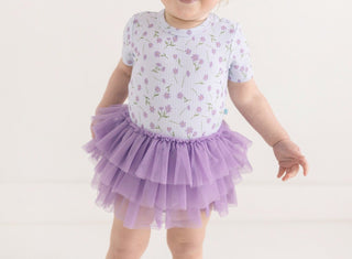 Posh Peanut Girl's Short Sleeve Tulle Skirt Bodysuit - Jeanette (Floral)